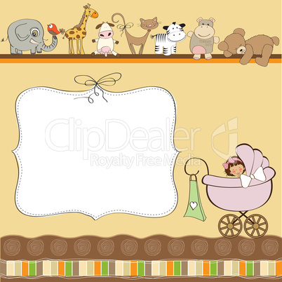 new baby girl announcement card with pram