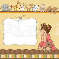 birthday card template with little girl and toys