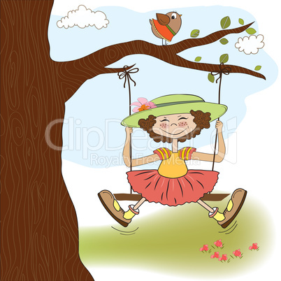 funny girl in a swing