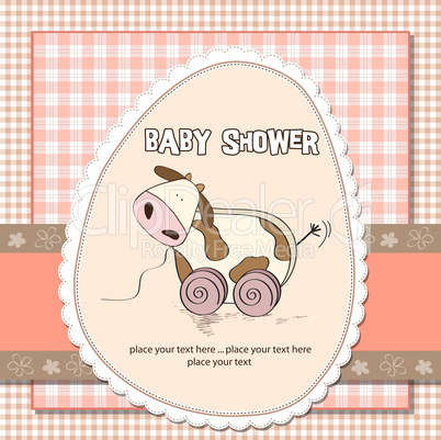 Baby shower card with cute cow toy