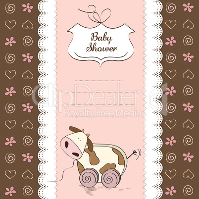 Baby shower card with cute cow toy