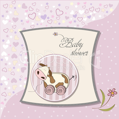 Baby shower card with cute cow toy