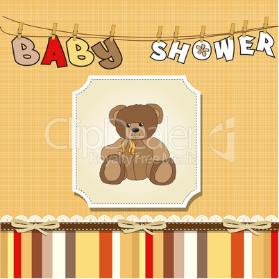 baby shower card with teddy bear toy