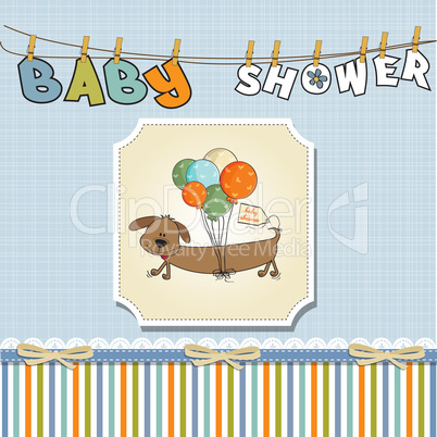 baby shower card with long dog and balloons