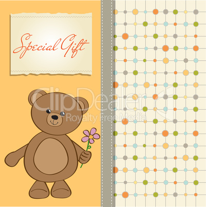 happy birthday card with teddy bear and flower