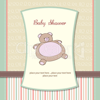 baby shower card with teddy bear toy