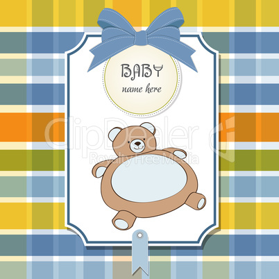 baby shower card with teddy bear toy