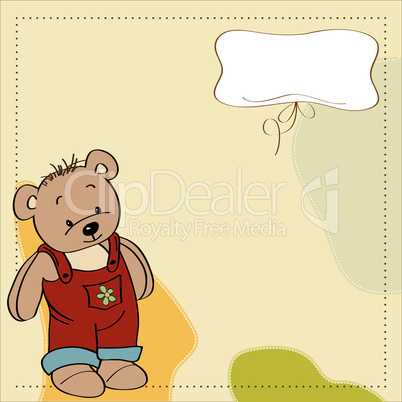 customizable childish card with funny teddy bear