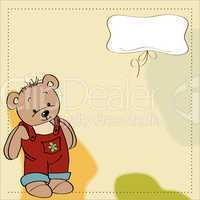 customizable childish card with funny teddy bear