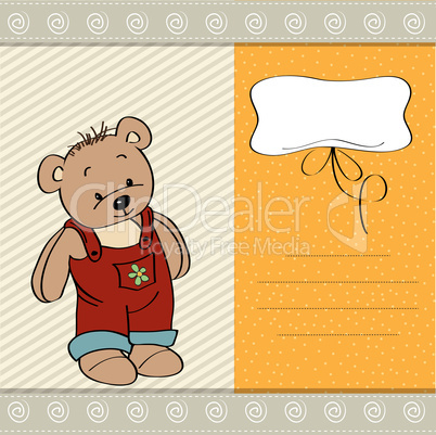 customizable childish card with funny teddy bear