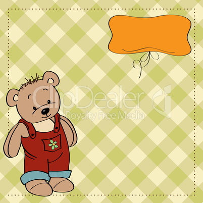 customizable childish card with funny teddy bear