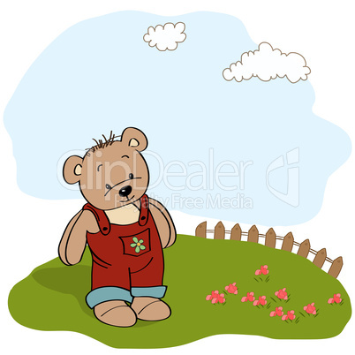 customizable childish card with funny teddy bear