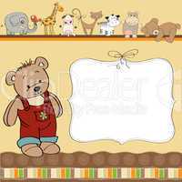 customizable childish card with funny teddy bear