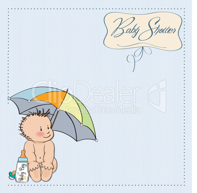 baby boy shower card with funny baby under his umbrella