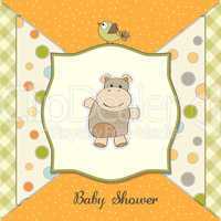 childish baby shower card with hippo toy