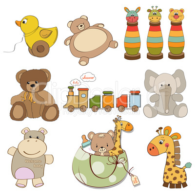 illustration of different toys items for baby