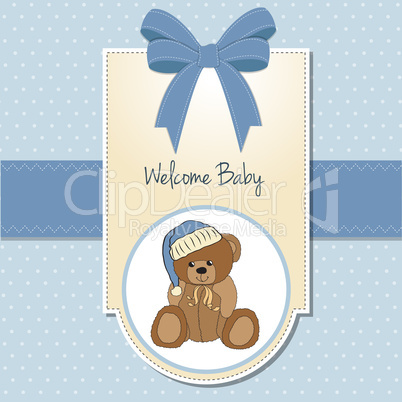 baby shower card with sleepy teddy bear