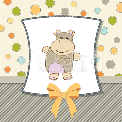 childish baby shower card with hippo toy