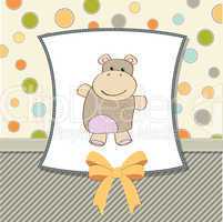 childish baby shower card with hippo toy