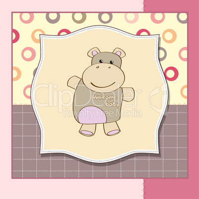 childish baby shower card with hippo toy