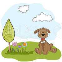 spring greeting card with dog