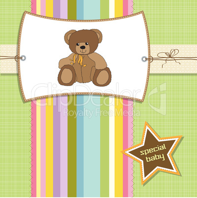 baby shower card with teddy bear toy