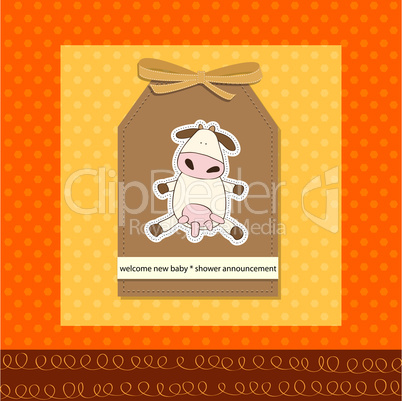 new baby girl announcement card with cow