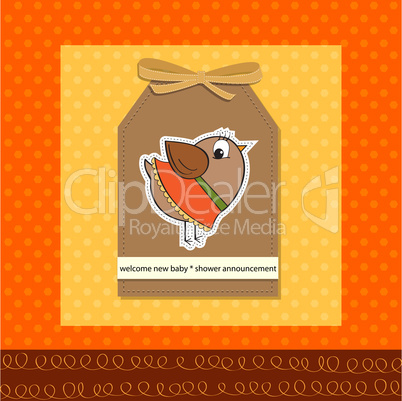 welcome baby card with funny little bird