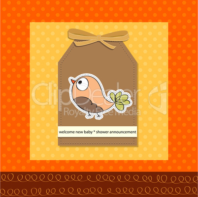 welcome baby card with funny little bird