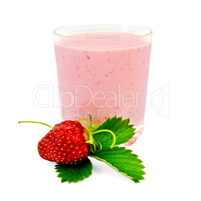 Milkshake with a one strawberry and leaf