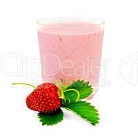 Milkshake with a one strawberry and leaf