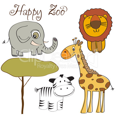 vector illustration of cute wild animal set including giraffe, z