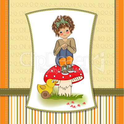 pretty young girl sitting on a mushroom