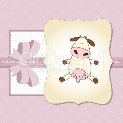 new baby girl announcement card with cow