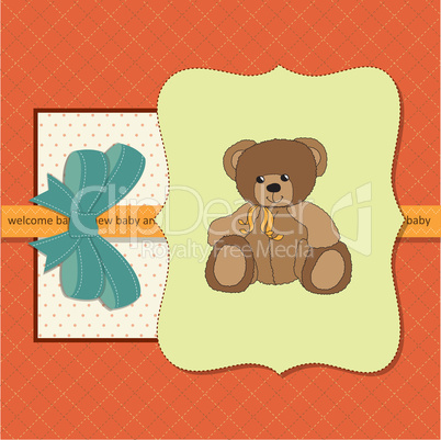 baby shower card with teddy bear toy