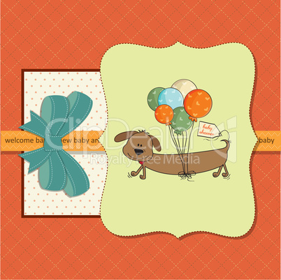 baby shower card with long dog and balloons