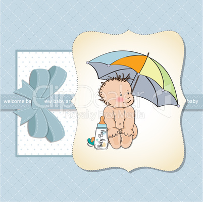 baby boy shower card with funny baby under his umbrella