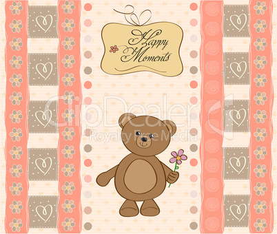 greetings card with teddy bear toy