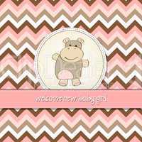 new baby girl announcement card with hippo