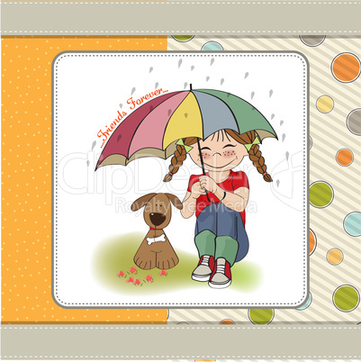 young pretty girl and her dog, friendship card