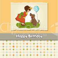 young girl and her dog in a wonderful birthday greeting card