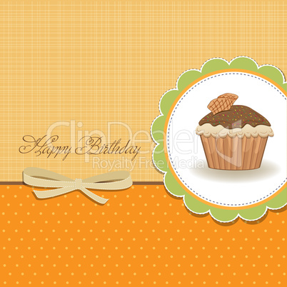 cute happy birthday card with cupcake. vector illustration