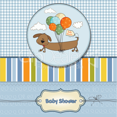 baby shower card with long dog and balloons