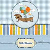 baby shower card with long dog and balloons