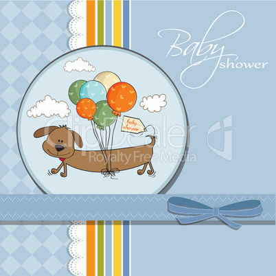 baby shower card with long dog and balloons