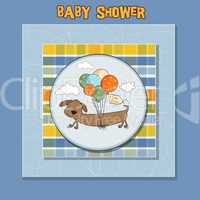 baby shower card with long dog and balloons