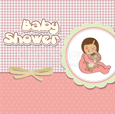 new baby girl announcement card with little girl