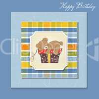 birthday greeting card with teddy bear and big gift box