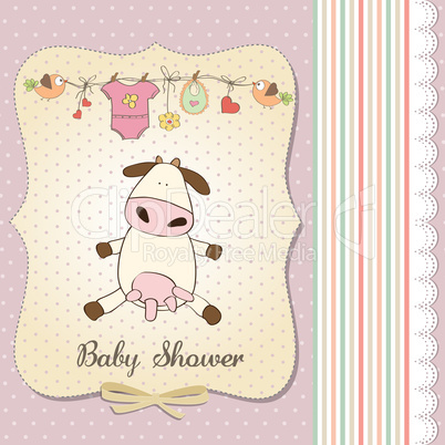 new baby girl announcement card with cow