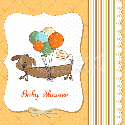 baby shower card with long dog and balloons